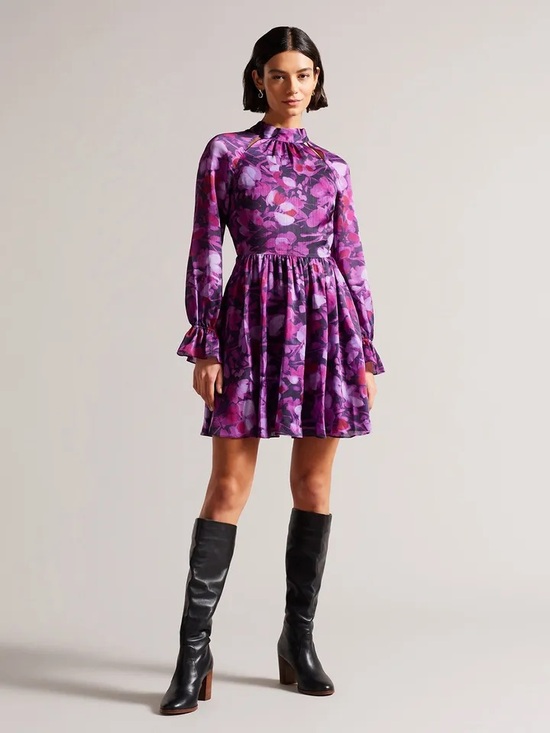 Ted Baker Dresses & Skirts - Ted Baker Sammieh Purple Floral High-Neck Mini Dress